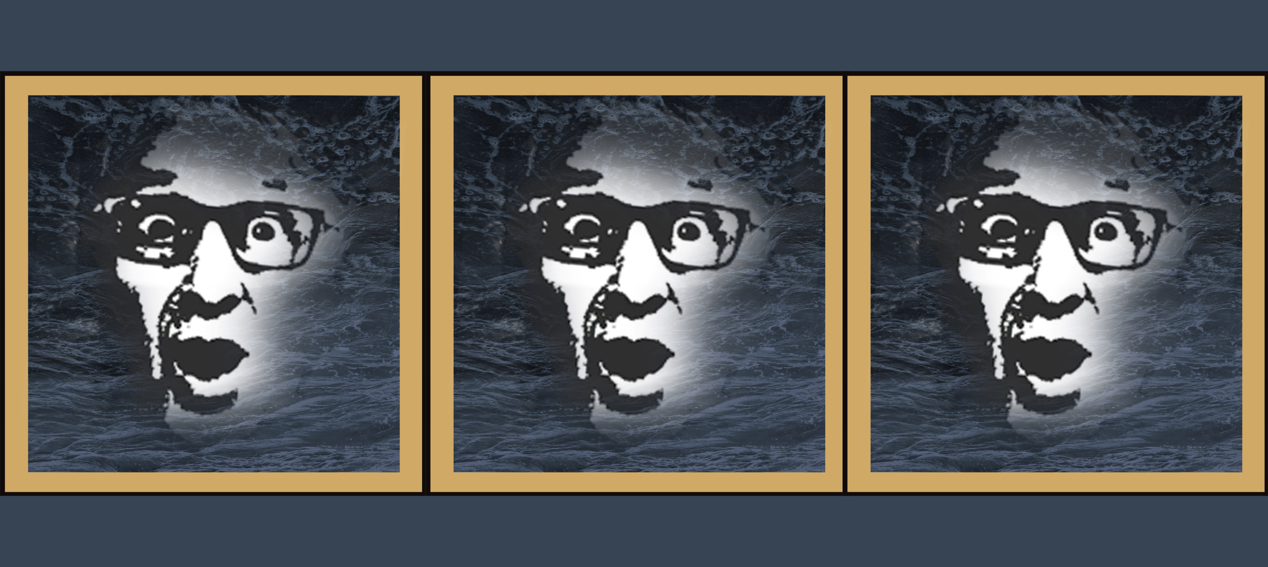 Mouths of Illusion: Beyond the Machine silkscreen artwork of man with mouth open navy colour