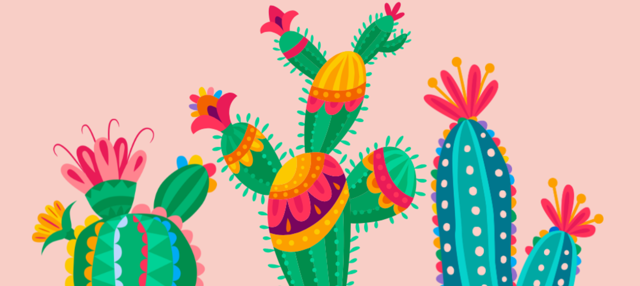 Cactus cartoons on pink background